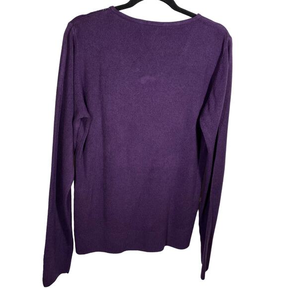 Karen Scott  Sweater Rhinestone V Neck Purple Womens Sz Large Scarf Not Included - Picture 3 of 7